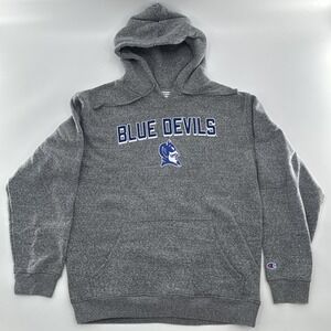 Duke Blue Devils Hoodie Sweatshirt Mens size Large Velvet Blue On White Champion